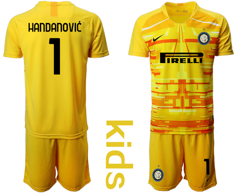 Youth 2020-2021 club Inter Milan yellow goalkeeper #1 Soccer Jerseys